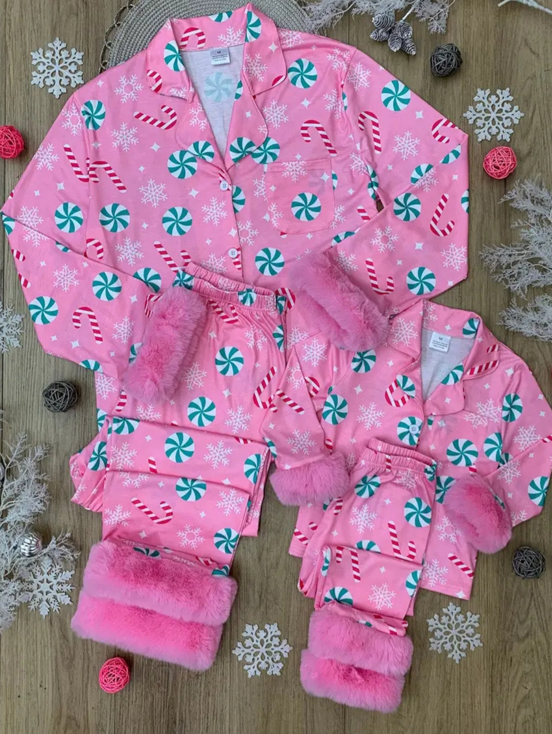 Mommy and Me Peppermint Candy Dream Furry Pajama Set