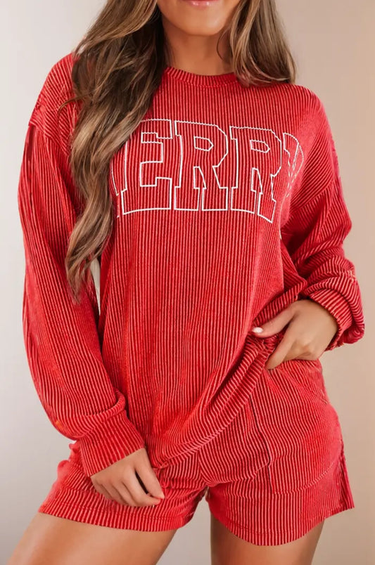 Merry Graphic Long Sleeve Top and Shorts Set