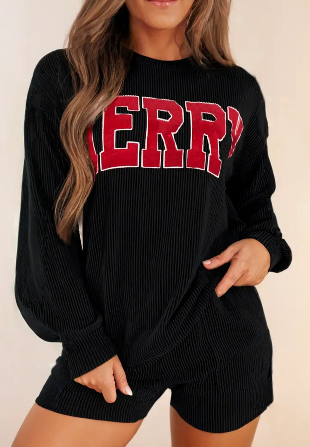 Merry Graphic Long Sleeve Top and Shorts Set