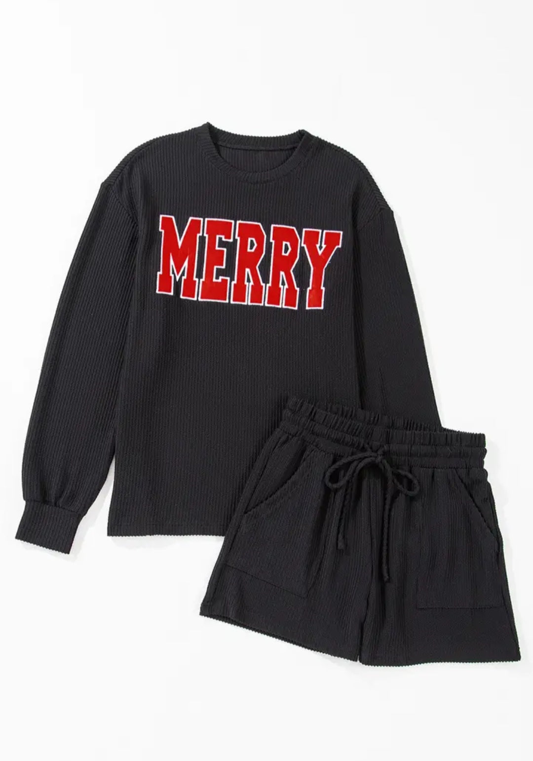 Merry Graphic Long Sleeve Top and Shorts Set