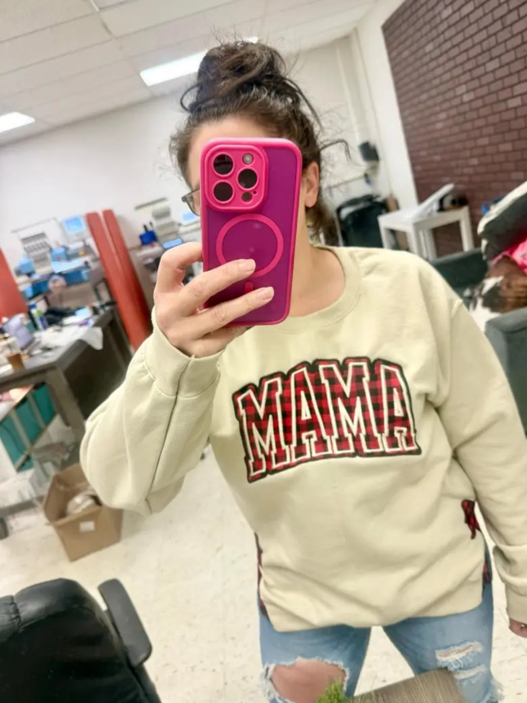 Cute Christmas Mama Bow, Embroidered Side Bow Sweatshirt