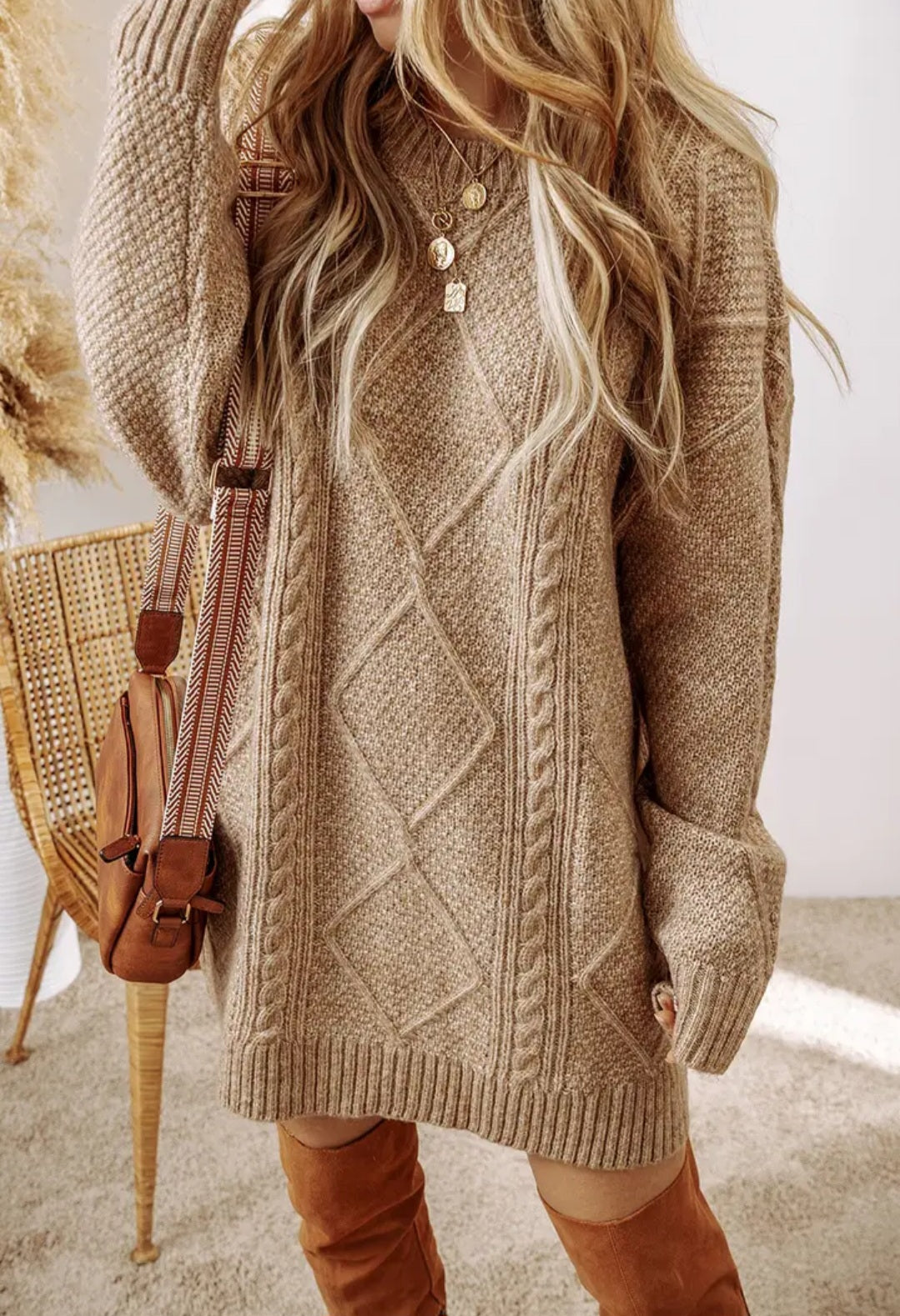 Cable Knit Loose Fit Sweater Dress