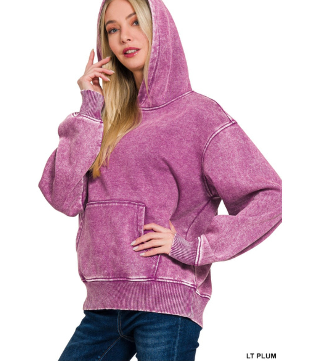 Zenana Fleece Acid Wash Kangaroo Pocket Hoodie