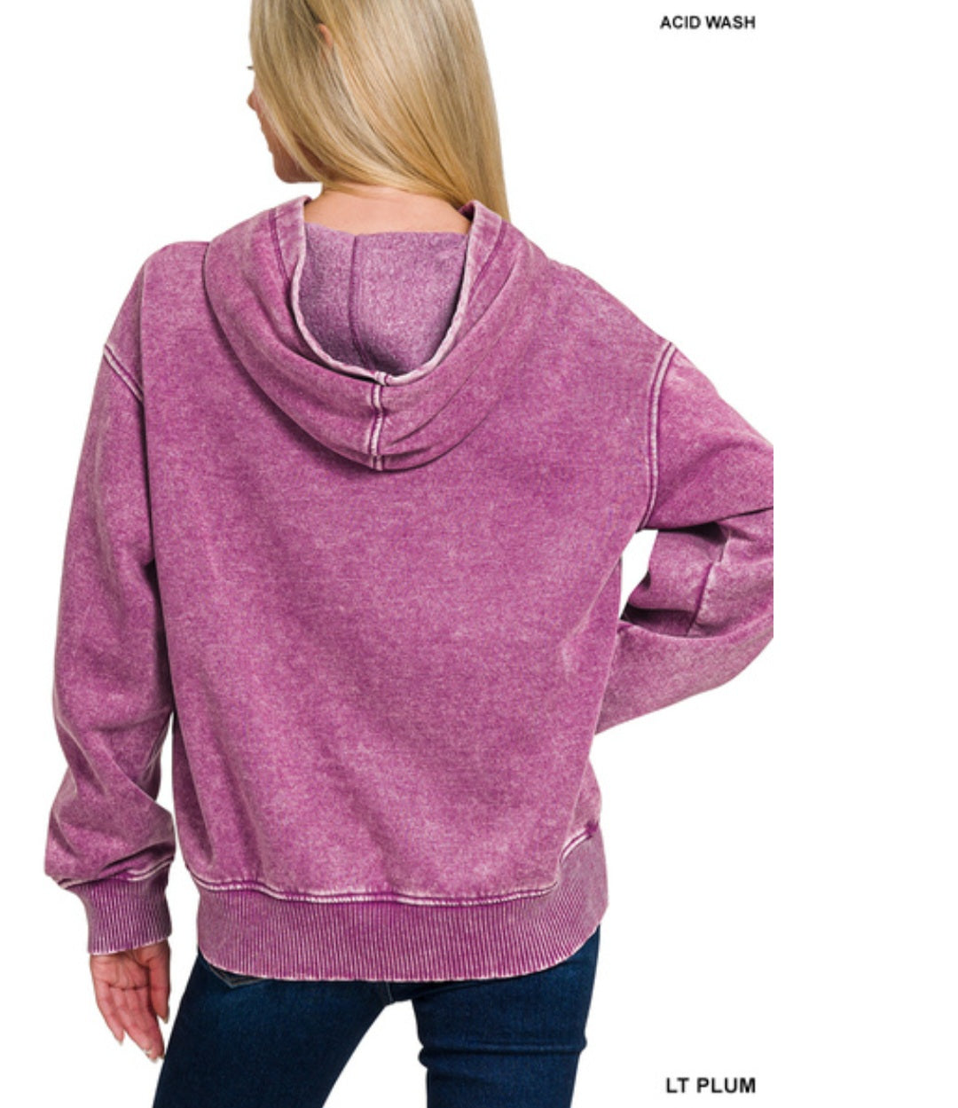 Zenana Fleece Acid Wash Kangaroo Pocket Hoodie