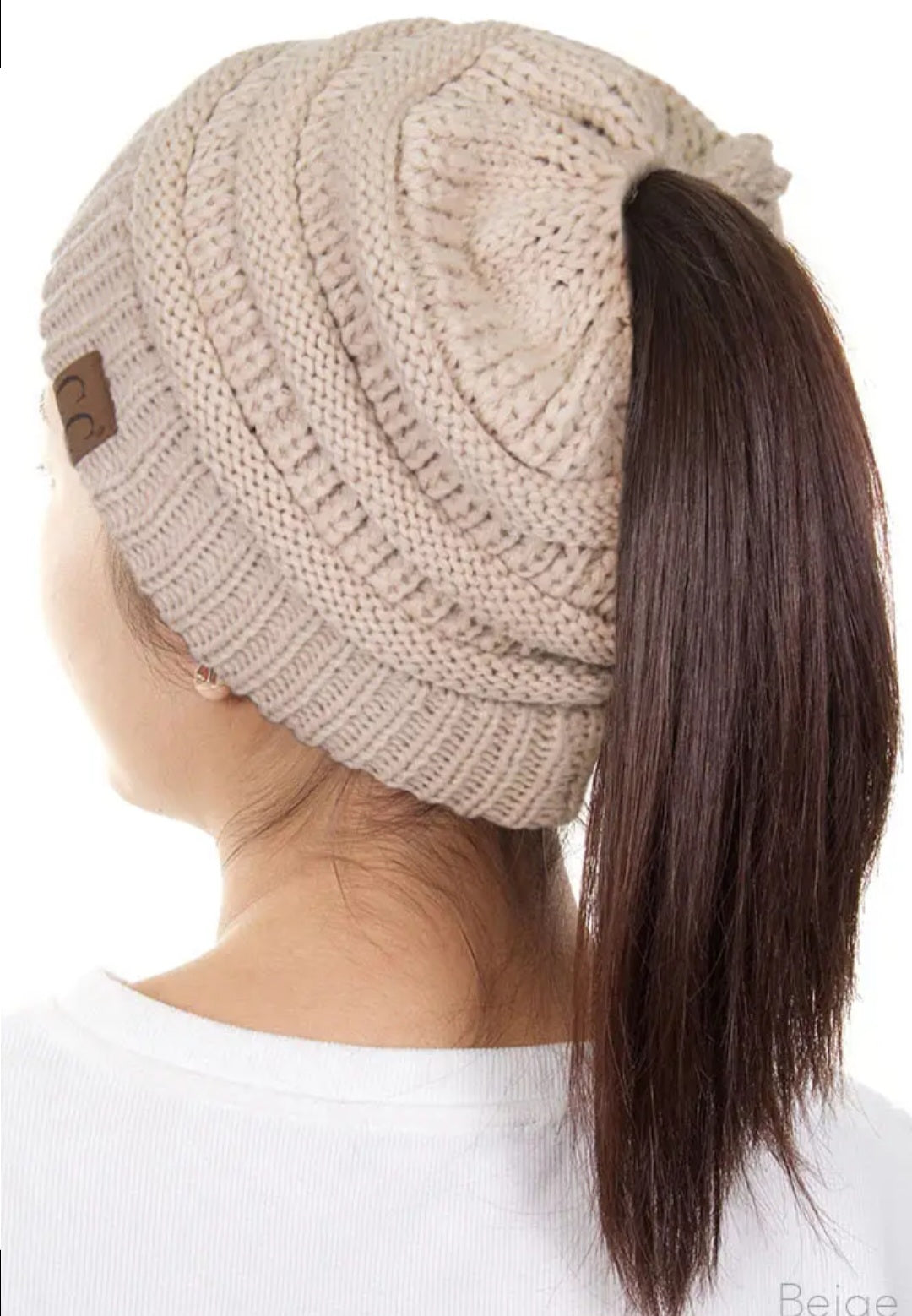 C.C Solid Color Ponytail Messy Bun Beanie (30 Colors to choose from)