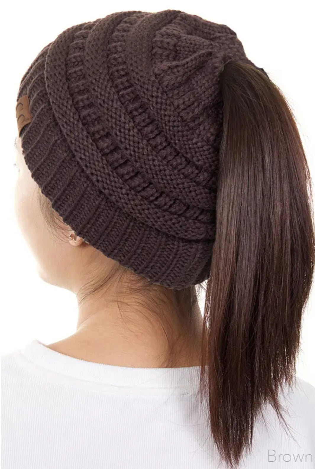 C.C Solid Color Ponytail Messy Bun Beanie (30 Colors to choose from)