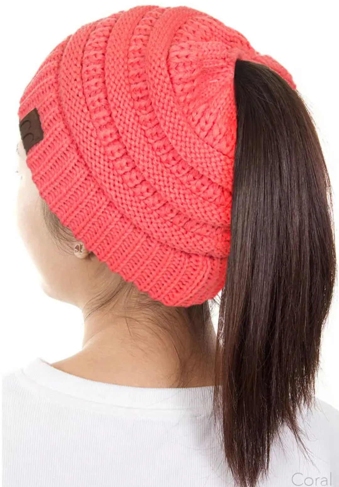 C.C Solid Color Ponytail Messy Bun Beanie (30 Colors to choose from)