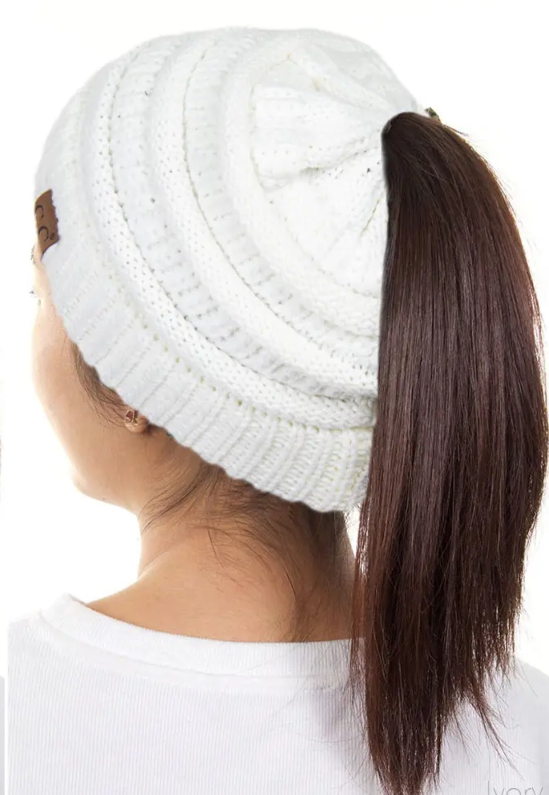 C.C Solid Color Ponytail Messy Bun Beanie (30 Colors to choose from)