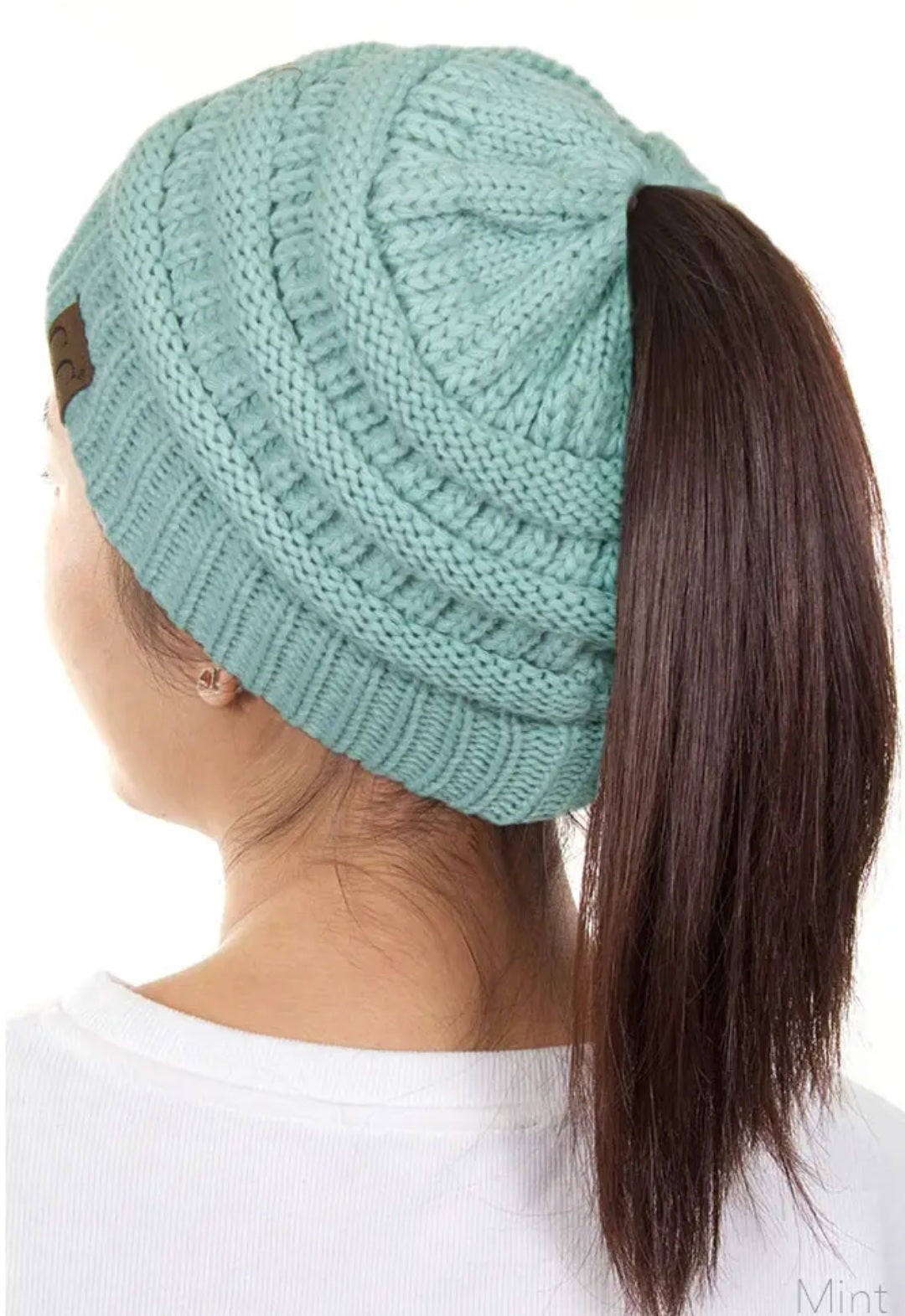 C.C Solid Color Ponytail Messy Bun Beanie (30 Colors to choose from)