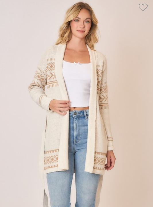 Cozy Co Tribal Print Waist Tie Cardigan