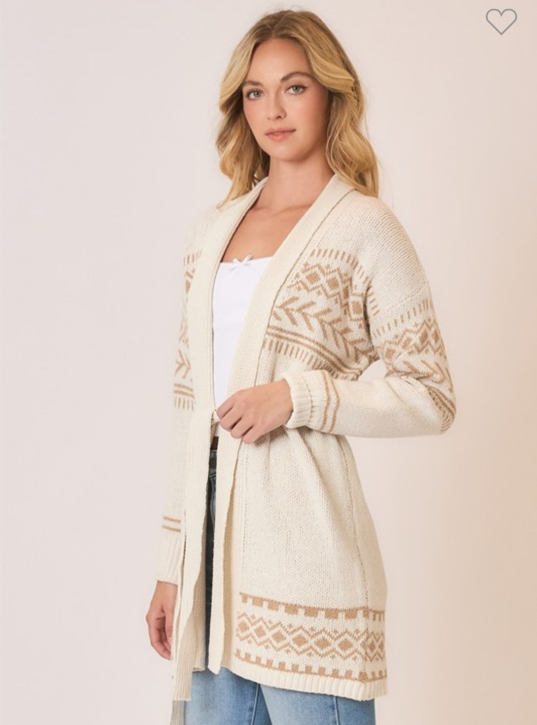 Cozy Co Tribal Print Waist Tie Cardigan