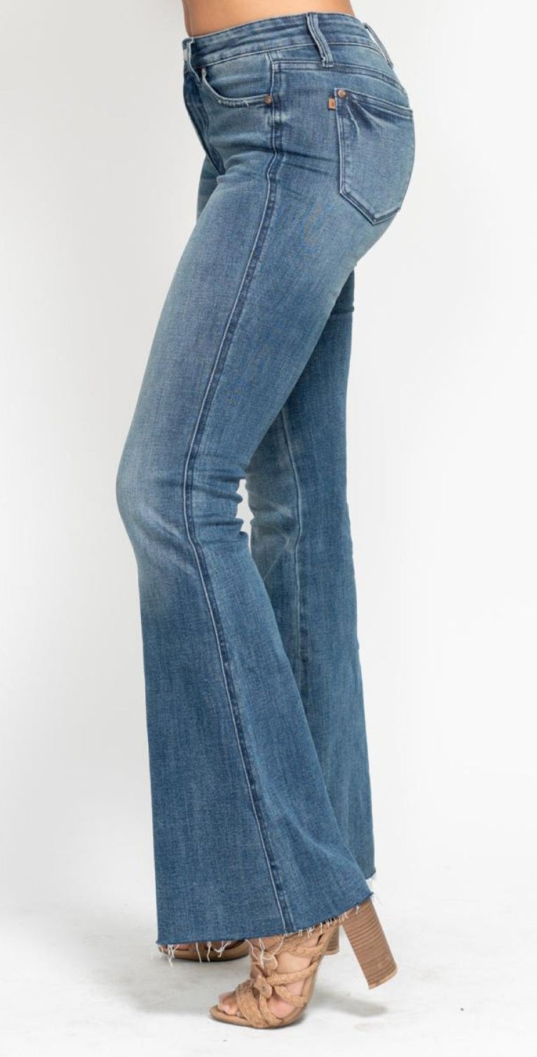 Judy Blue Tummy Control Vintage Wash Cut Hem Flare Jean