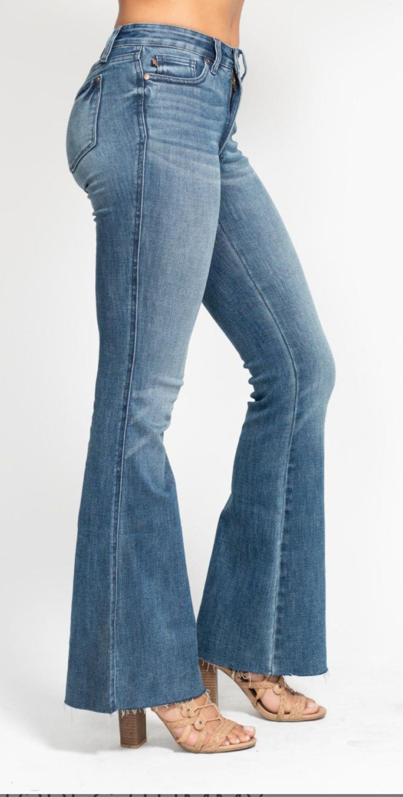 Judy Blue Tummy Control Vintage Wash Cut Hem Flare Jean