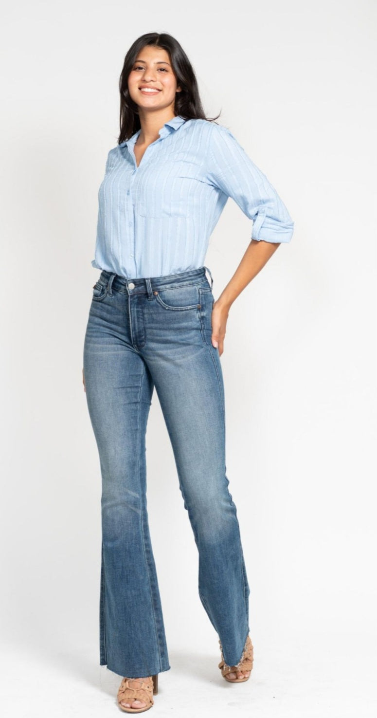 Judy Blue Tummy Control Vintage Wash Cut Hem Flare Jean