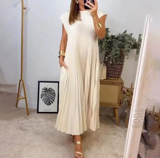 Sleeveless Pleated Long Dress