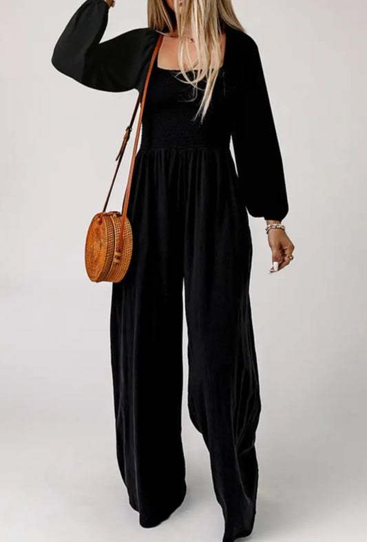 Long Sleeve One Piece Jumpsuit with Square Neck