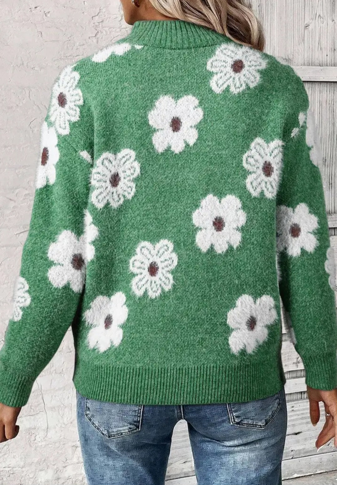 Flower Half Zip Long Sleeve Sweater