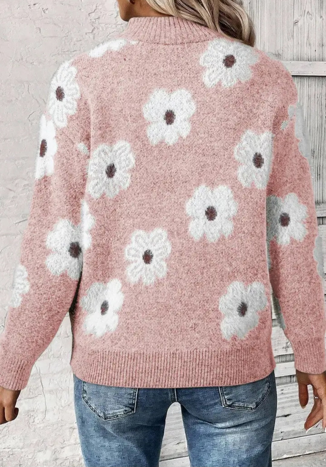 Flower Half Zip Long Sleeve Sweater