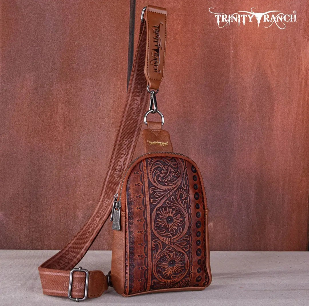 Trinity Ranch Floral Tooled Collection Sling Bag