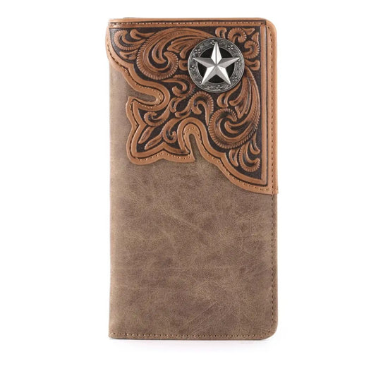 Embossed Lone Star Concho Men's Bifold Leather Wallet