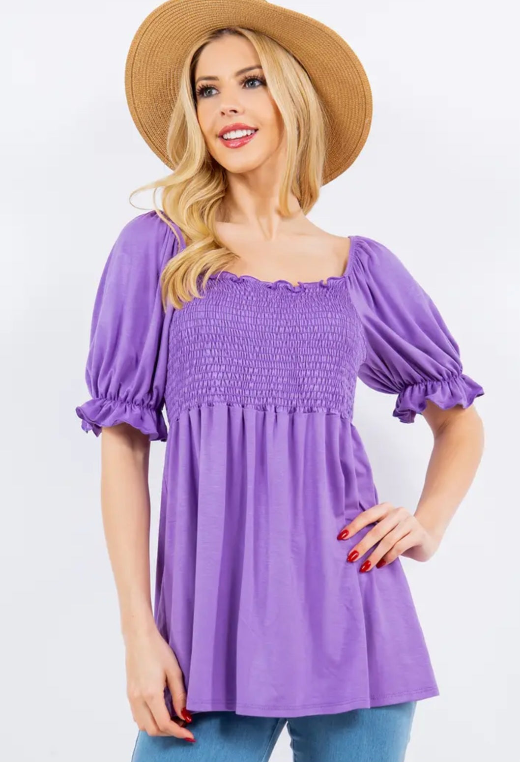 Women's Chic Style Smocked Puff Sleeve Tunic Top