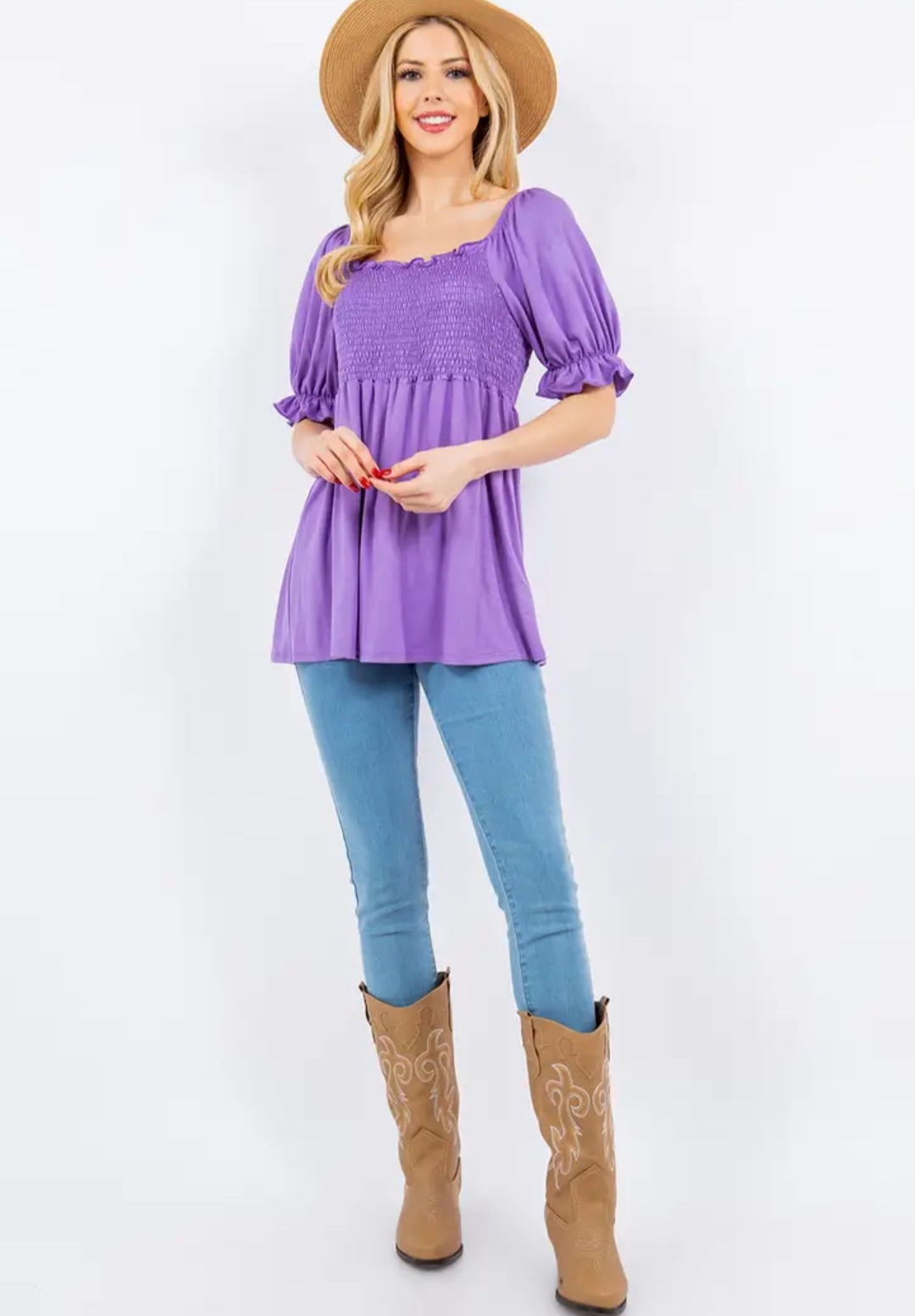 Women's Chic Style Smocked Puff Sleeve Tunic Top