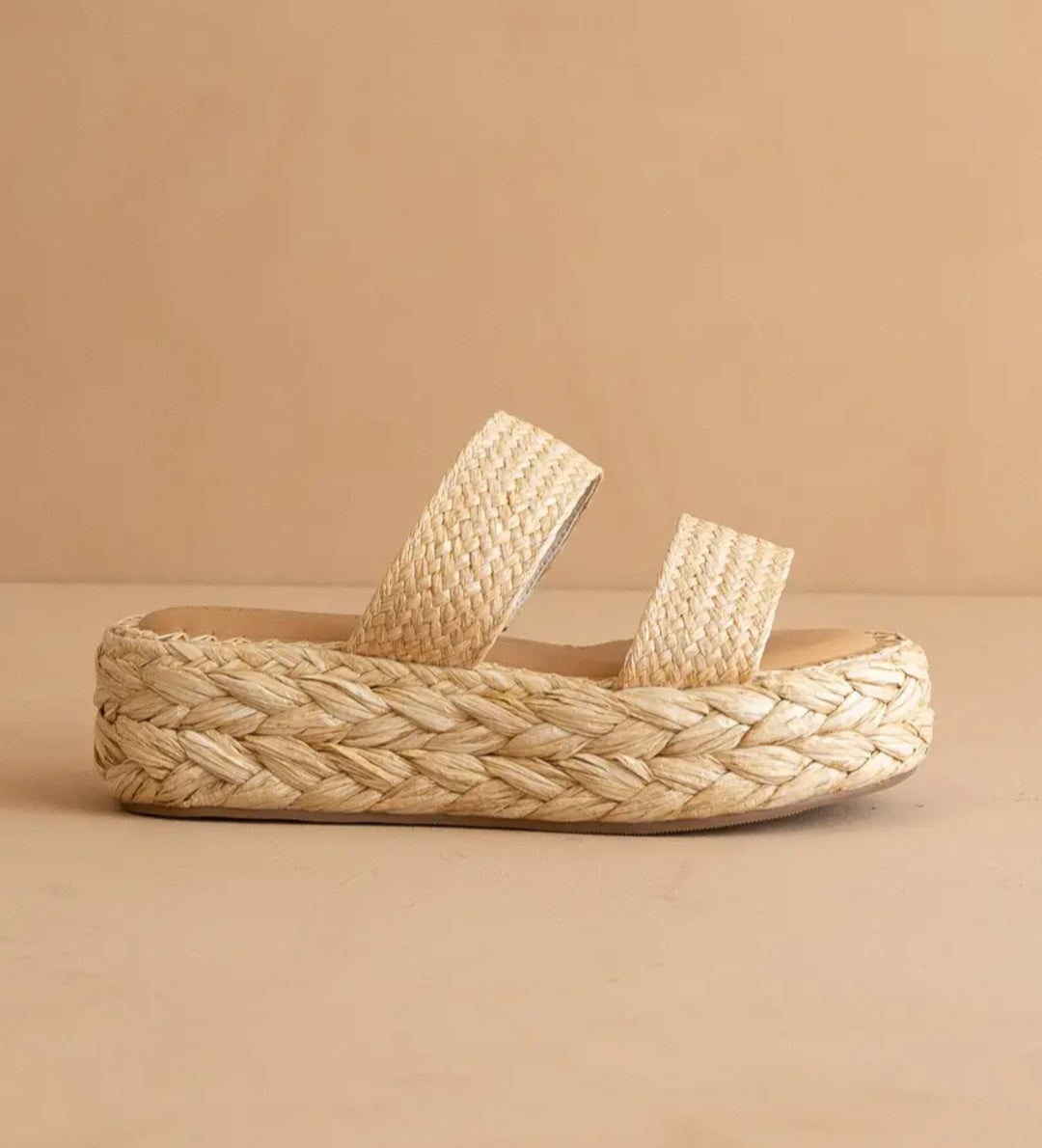 The Marley / Natural Basket Woven Double Strap Platform Sandal