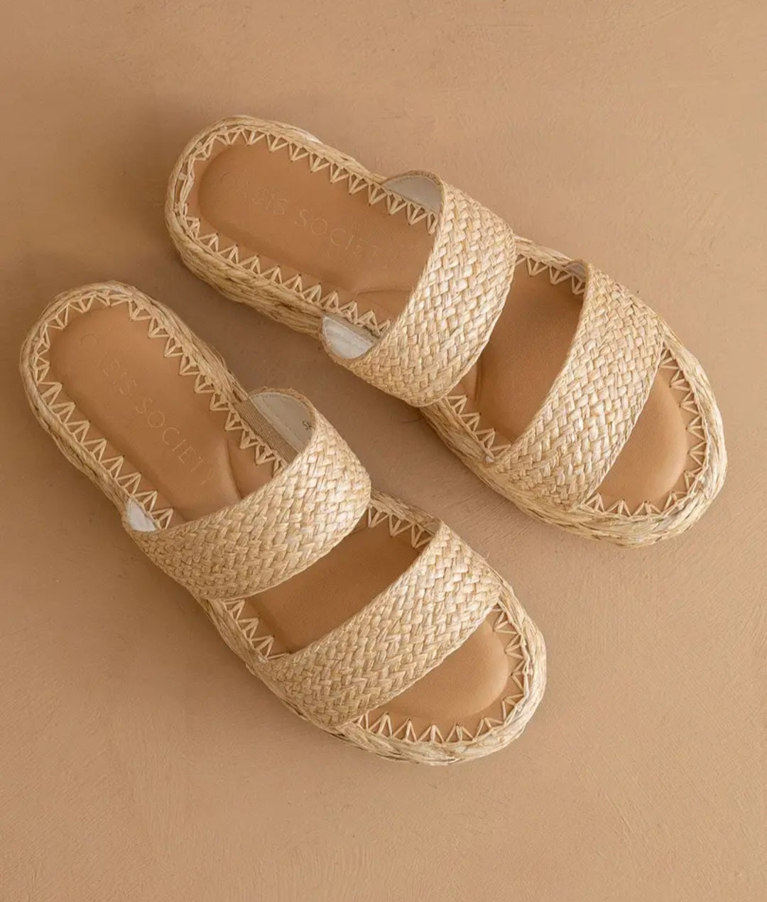 The Marley / Natural Basket Woven Double Strap Platform Sandal