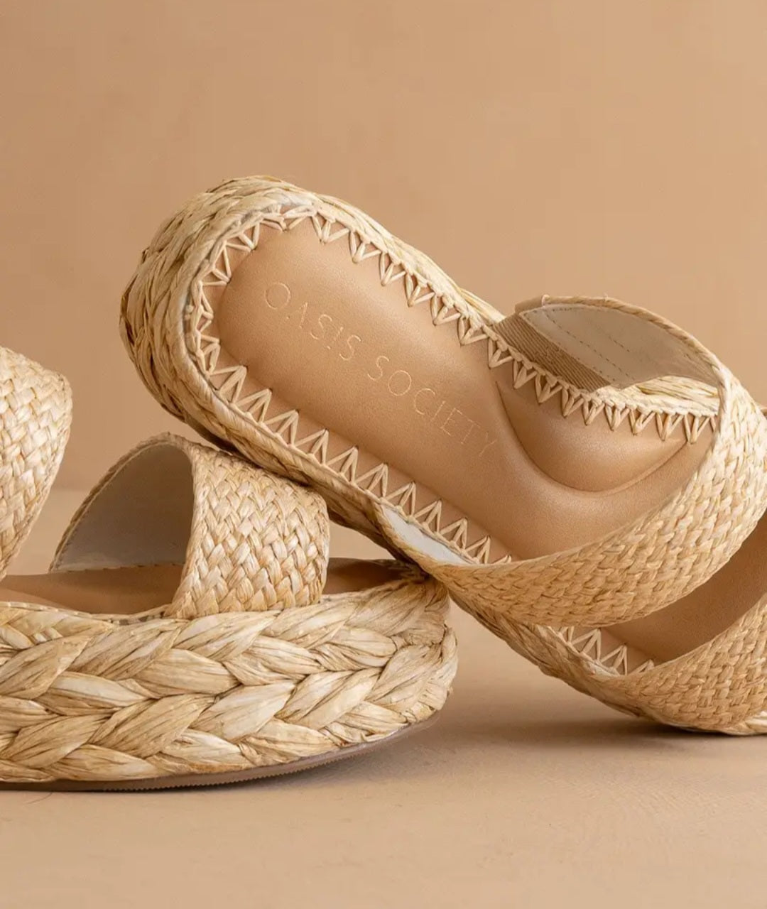 The Marley / Natural Basket Woven Double Strap Platform Sandal