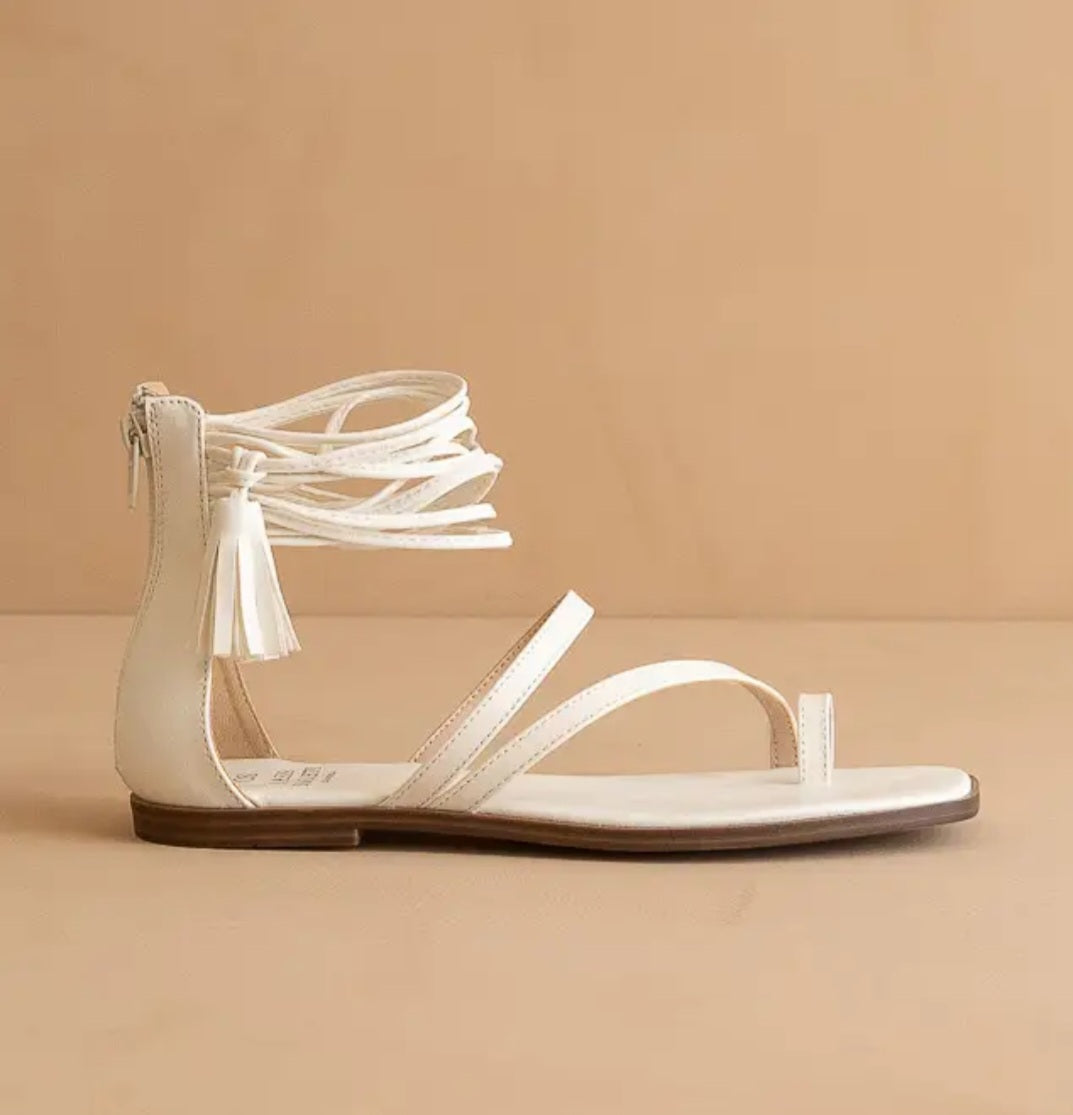 White Strappy Ankle Wrap Sandal