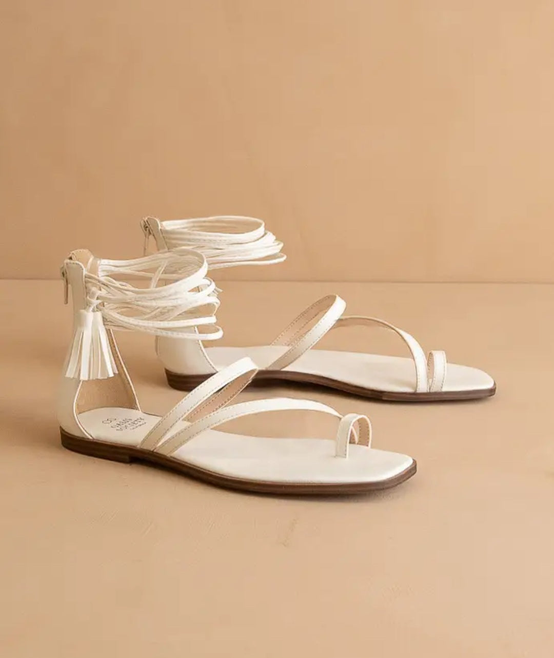 White Strappy Ankle Wrap Sandal