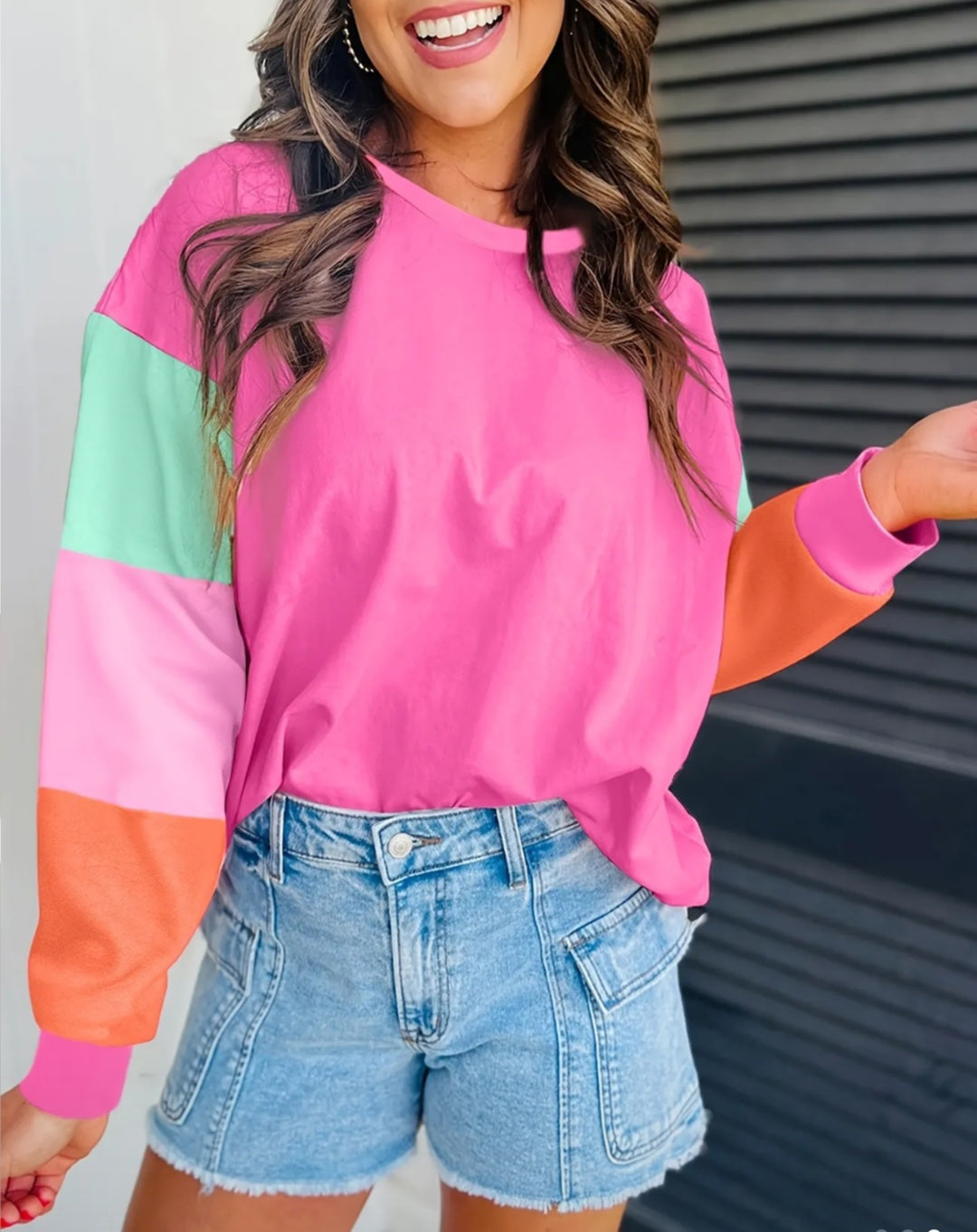 Women's Loose Color-Block Long- Sleeve Shirt