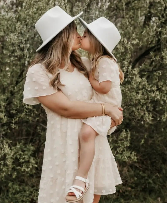 Mommy and Me Short Sleeve Dot Dress - Ivory