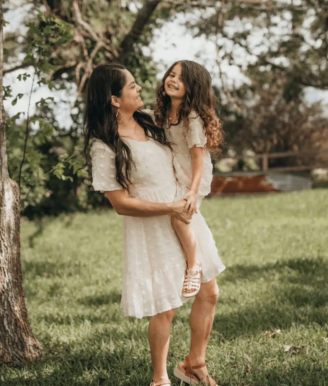 Mommy and Me Short Sleeve Dot Dress - Ivory