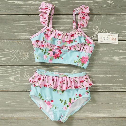 Vintage Floral Two piece girls swimsuit