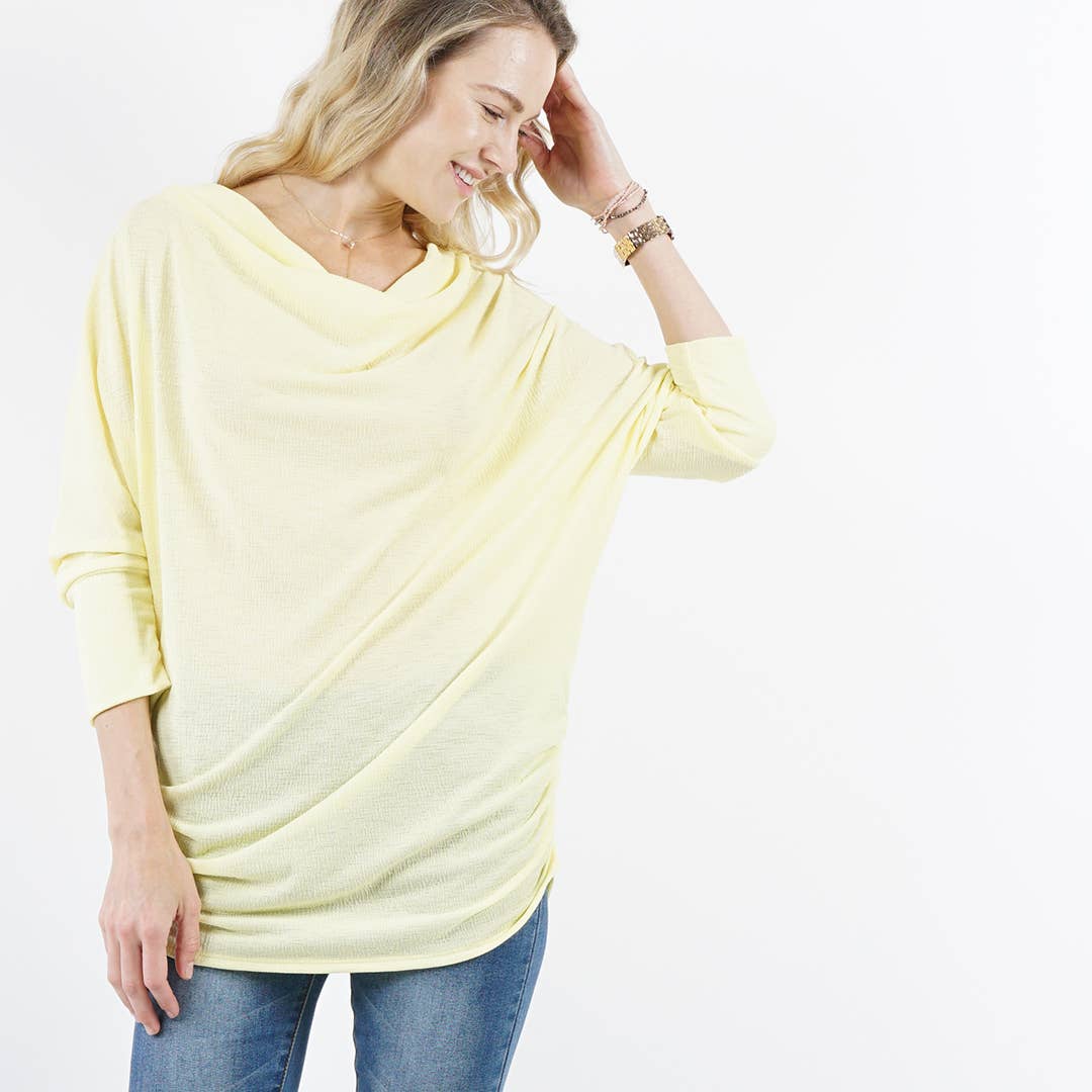 Side shirred Cowl neck flowy dolman tunic (Reg & Plus)
