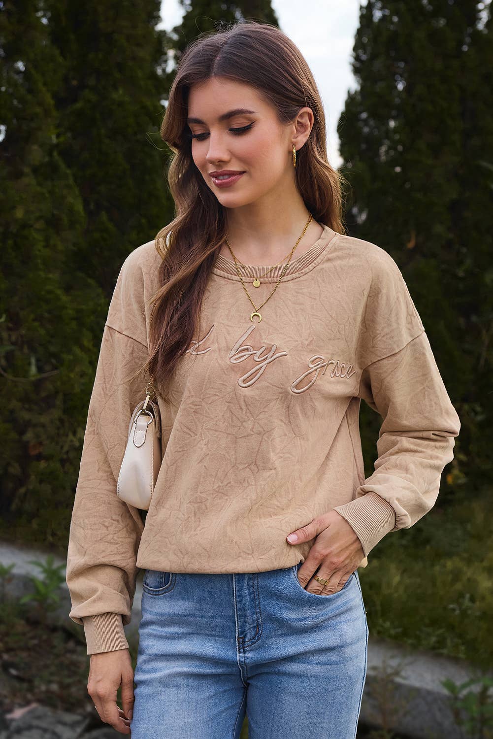 Saved by grace Embroidery Mineral Wash Sweatshirt
