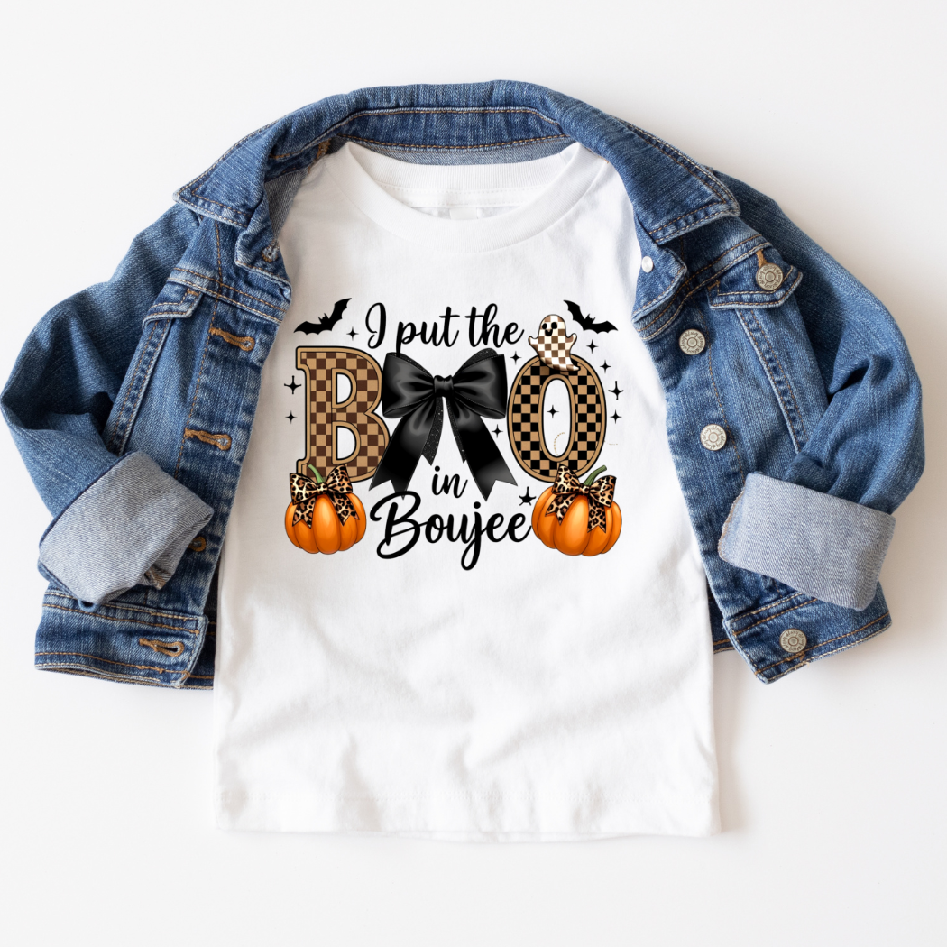 I Put The Boo In Bou-jee Youth Halloween Graphic Tee- Ash Grey