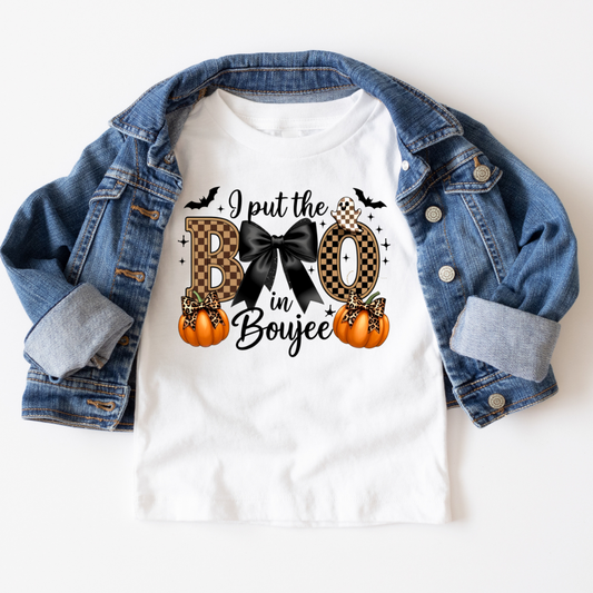 I Put The Boo In Bou-jee Youth Halloween Graphic Tee- Ash Grey