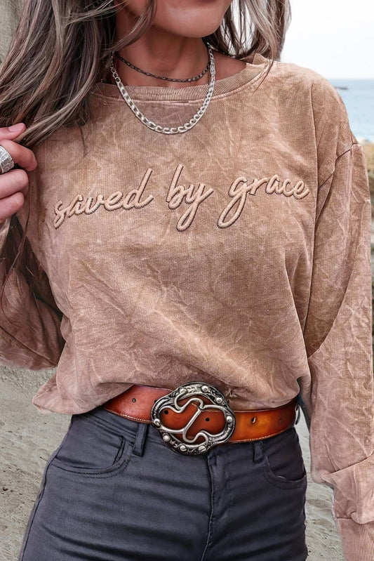Saved by grace Embroidery Mineral Wash Sweatshirt