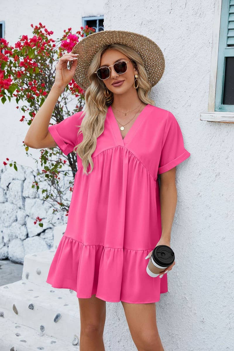 V Neck Tiered Short Sleeve Dress