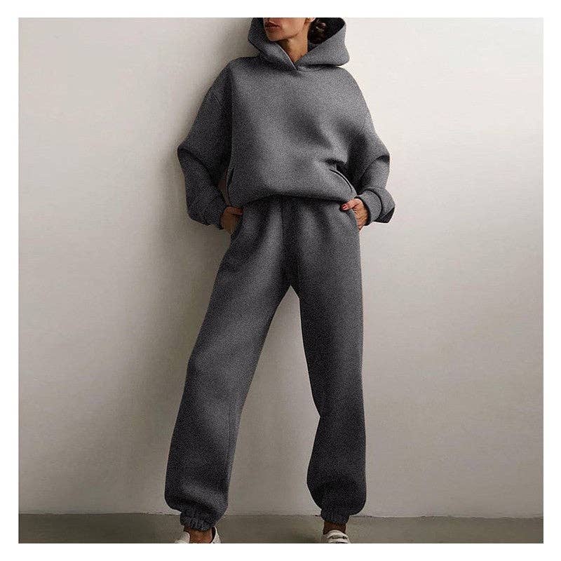 Solid Color Hoodie And Jogger Pants Set