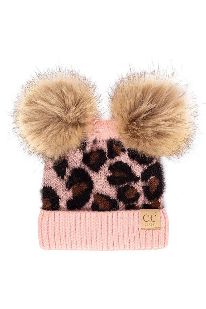 C.C Baby Leopard Double Pom Beanie Hat