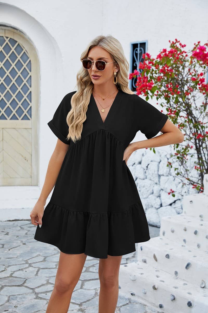 V Neck Tiered Short Sleeve Dress