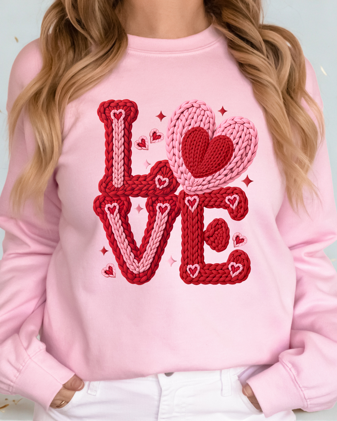Stacked Faux Crochet Love Sweatshirt