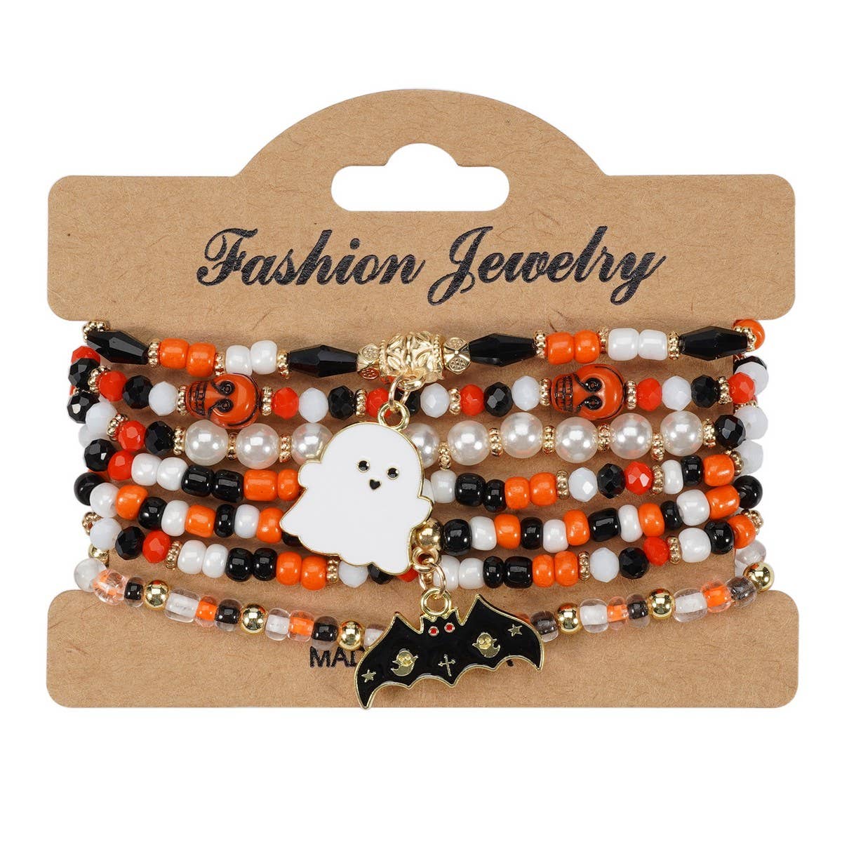 HALLOWEEN PUMPKIN GHOST BEADED BRACELET
