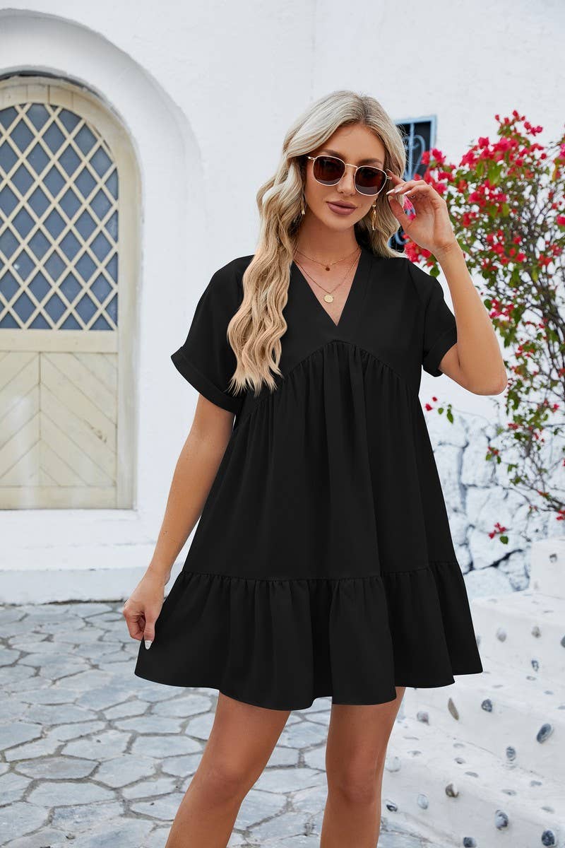 V Neck Tiered Short Sleeve Dress