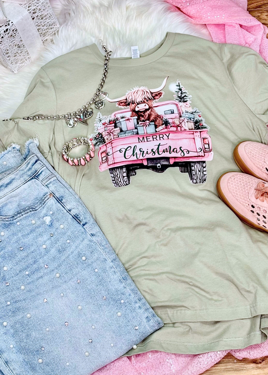 Christmas Tree Truck with a Cow Tee