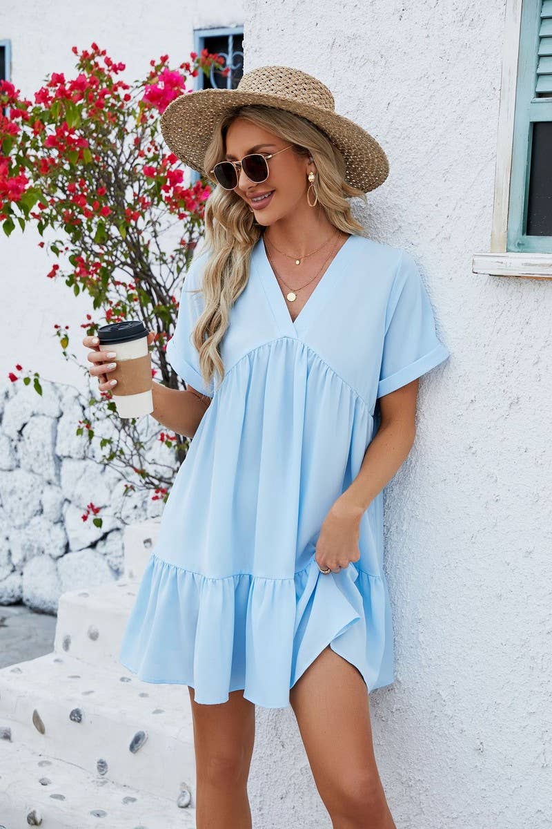 V Neck Tiered Short Sleeve Dress