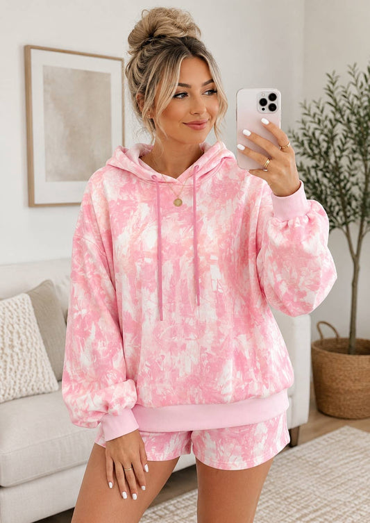 Pink Tie-Dye Cozy Hoodie Lounge Set